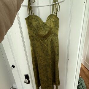 Azazie Olive Green Floral Slip Midi Dress
